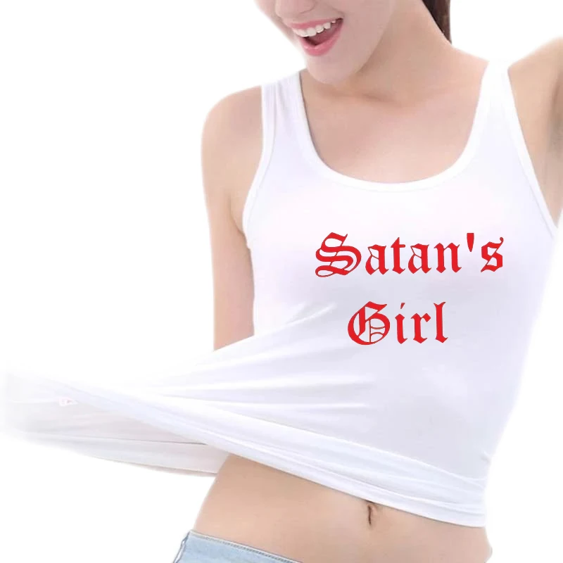 

Satan's Girl Design Cotton Naughty Sexy Fit Tank Tops Sugar Baby Humor Fun Flirty Style Sleeveless Tee Shirt Street Fashion Top