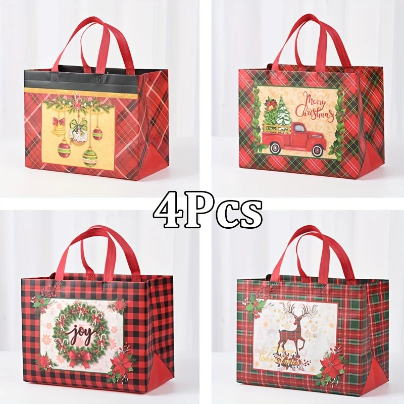 Christmas Gift Bags, Christmas Tote Bags with Handles, Reusable Non-Woven Shopping Bags for Xmas Gifts Wrapping Holiday Party