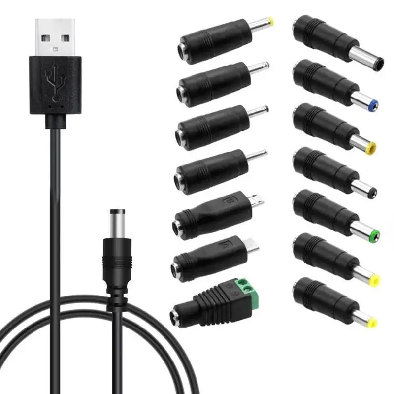 31BA USB-auf-DC5V-Stecker-Ladekabel, inklusive 14 Adaptern zum einfachen von LED-Leuchten und anderen Geräten – Detail 7