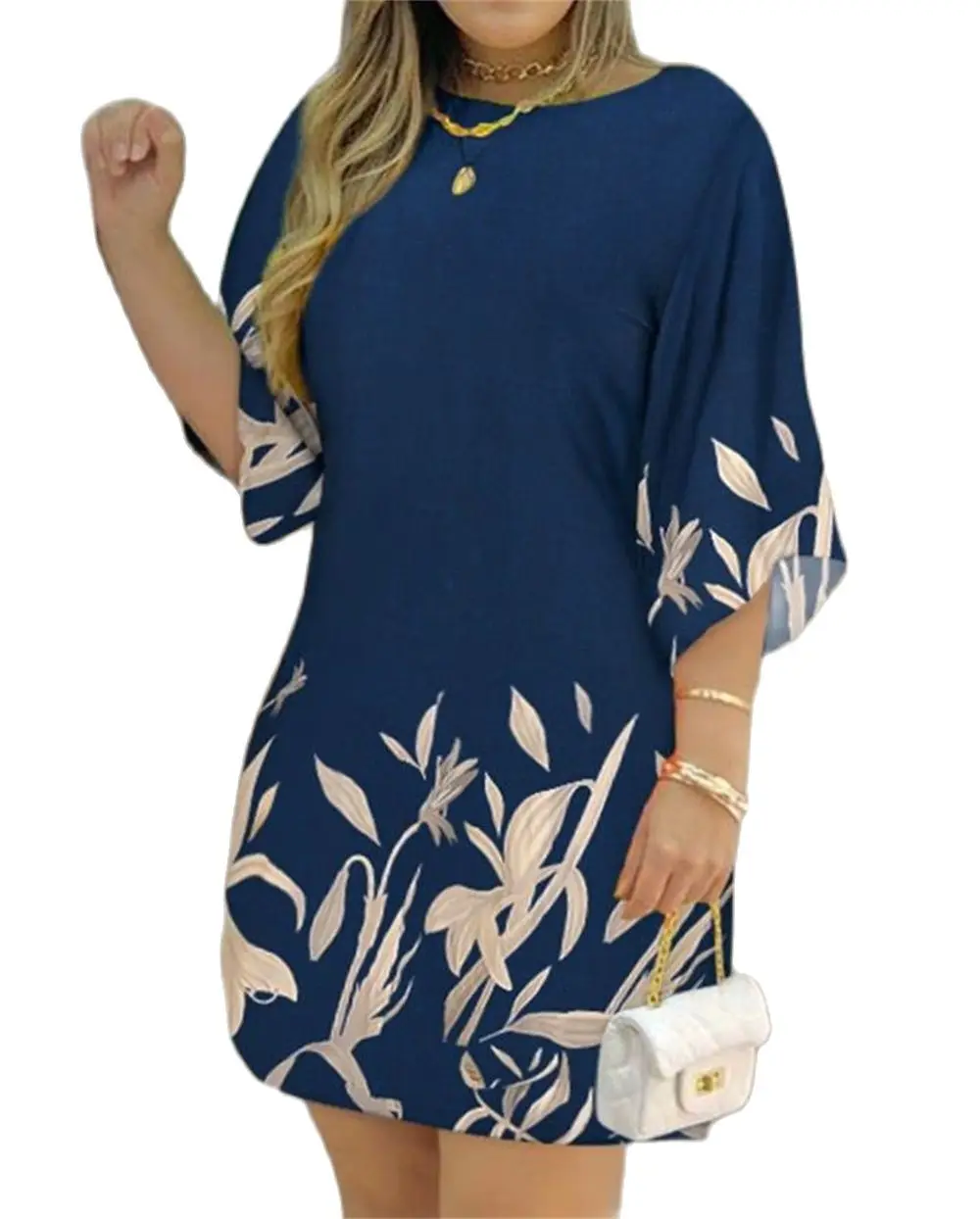 

Fashion New Plants Print Casual Mini Dress for Women 2023 Summer Women's Clothing Boat Neck Vacation Casual Daiy Straight Dress