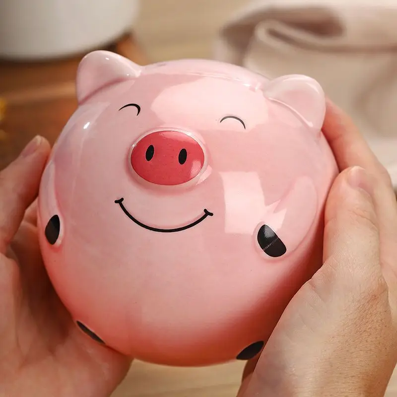 Cute Cartoon Little Pig Money Jar, Ceramic, Cute and Da Wei Pig Change Money Jar, Children's Birthday Gift, Financial Gift