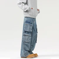 Autumn Men's Baggy Jeans Blue Wide Legs Denim Pants Oversize Cargo Korean Fashion Male Clothes Streetwear Trousers Sweatpants 2