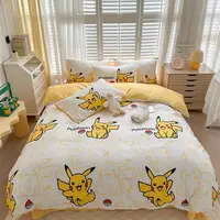 Parure de lit Pokemon Pikachu Anime pour enfants, couvre-lit en polyester, housse de couette, drap de lit mignon, couvre-lit 3D 1