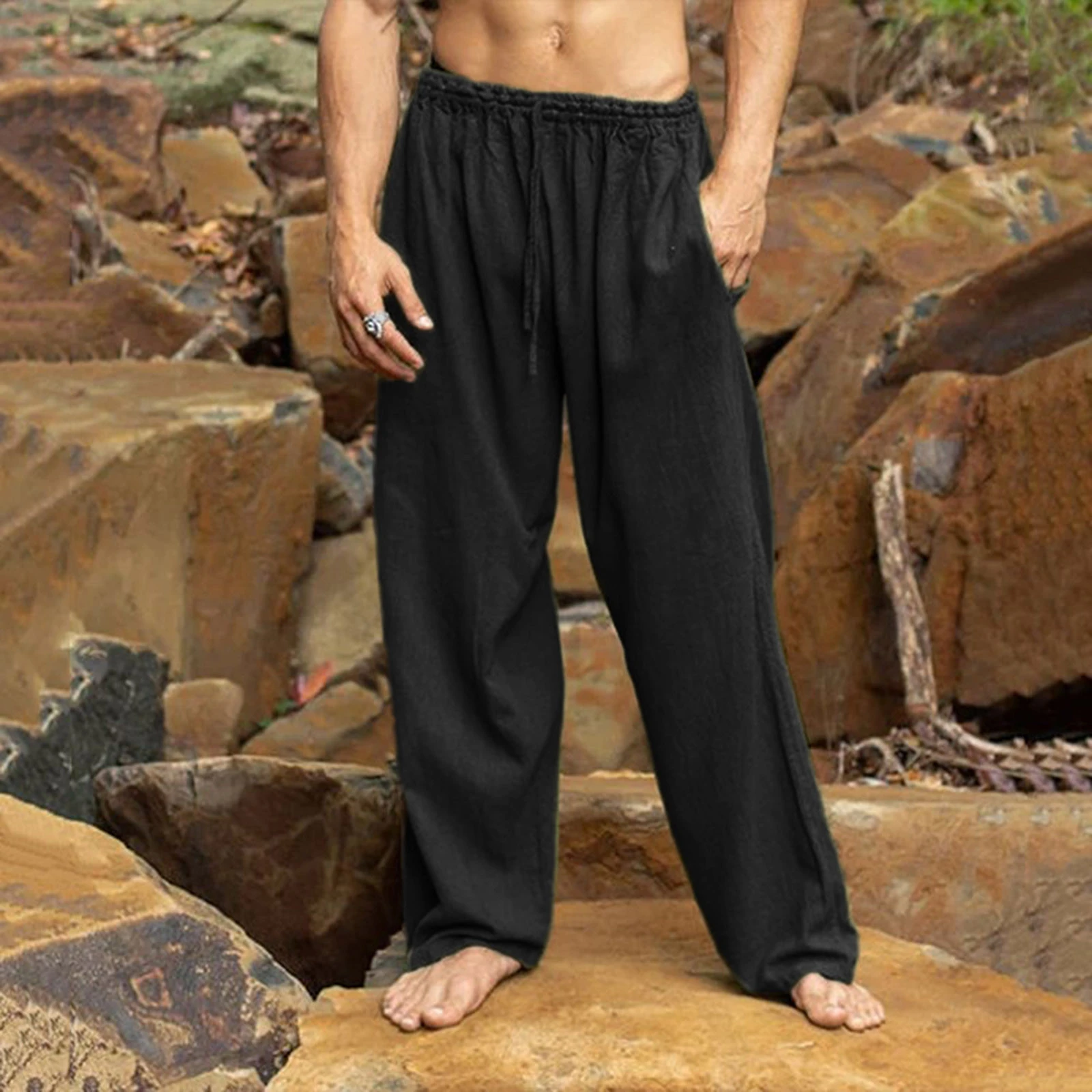 Pantaloni larghi classici in cotone lino moda uomo pantaloni da lavoro da  ufficio elasticizzati leggeri Casual pantaloni lunghi da spiaggia estivi| |  - AliExpress