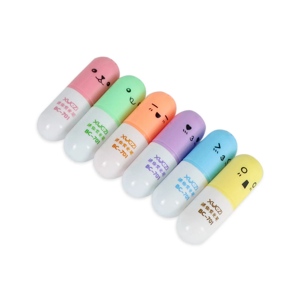 6 Pcs/lot Capsules Highlighter Vitamin Pill Highlight Marker Color Pens Kids Children Stationery Office School Supplies