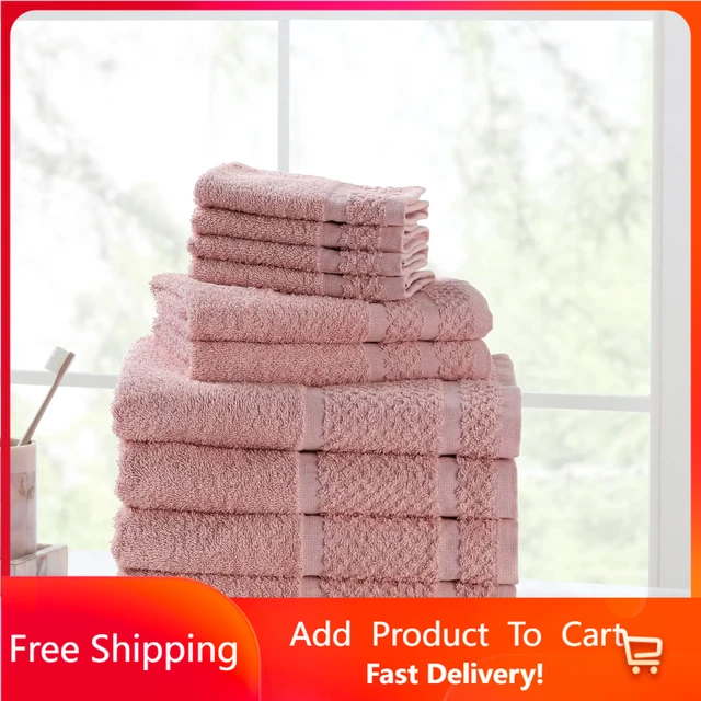 The Clean Store 10 Piece Pink Cotton Bath Towel Set (2 Bath Towels, 2 Hand Towels and 6 Washcloths)