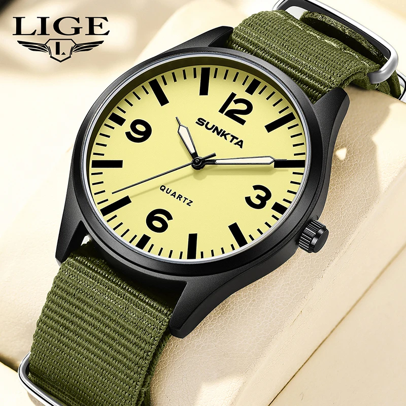 SUNKTA New Original Luxury Men Watch Creative Green Nylon Strap Waterproof Watches For Men Military Luminous Quartz Wristwatch