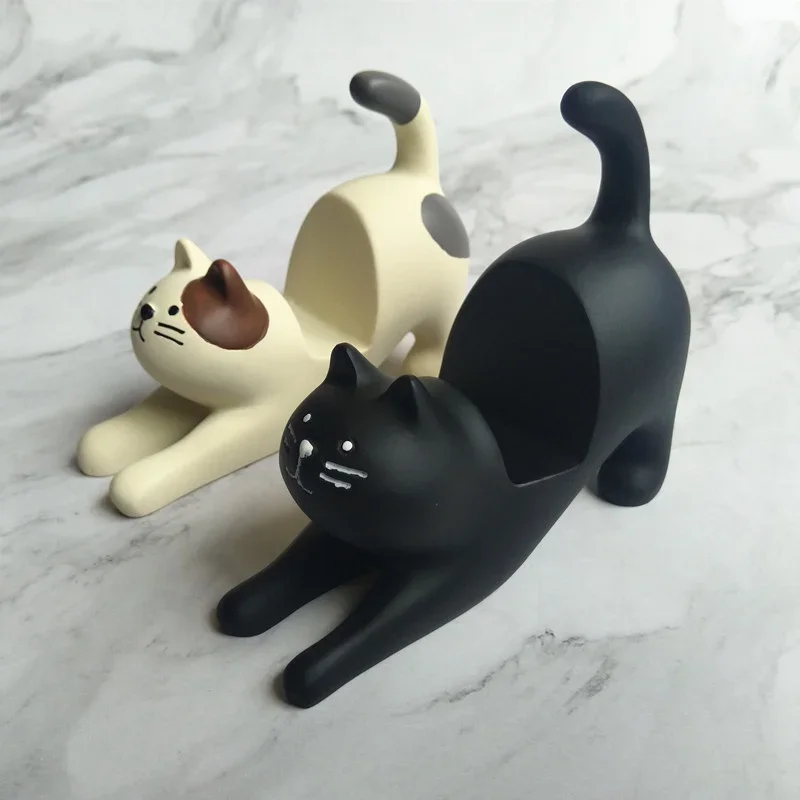 

Cute Lazy Bracket Cat Shape Resin Phone Holder Desktop Stand Fixing Mini Portable Multi-functional Holder on Car or Desk Decorat