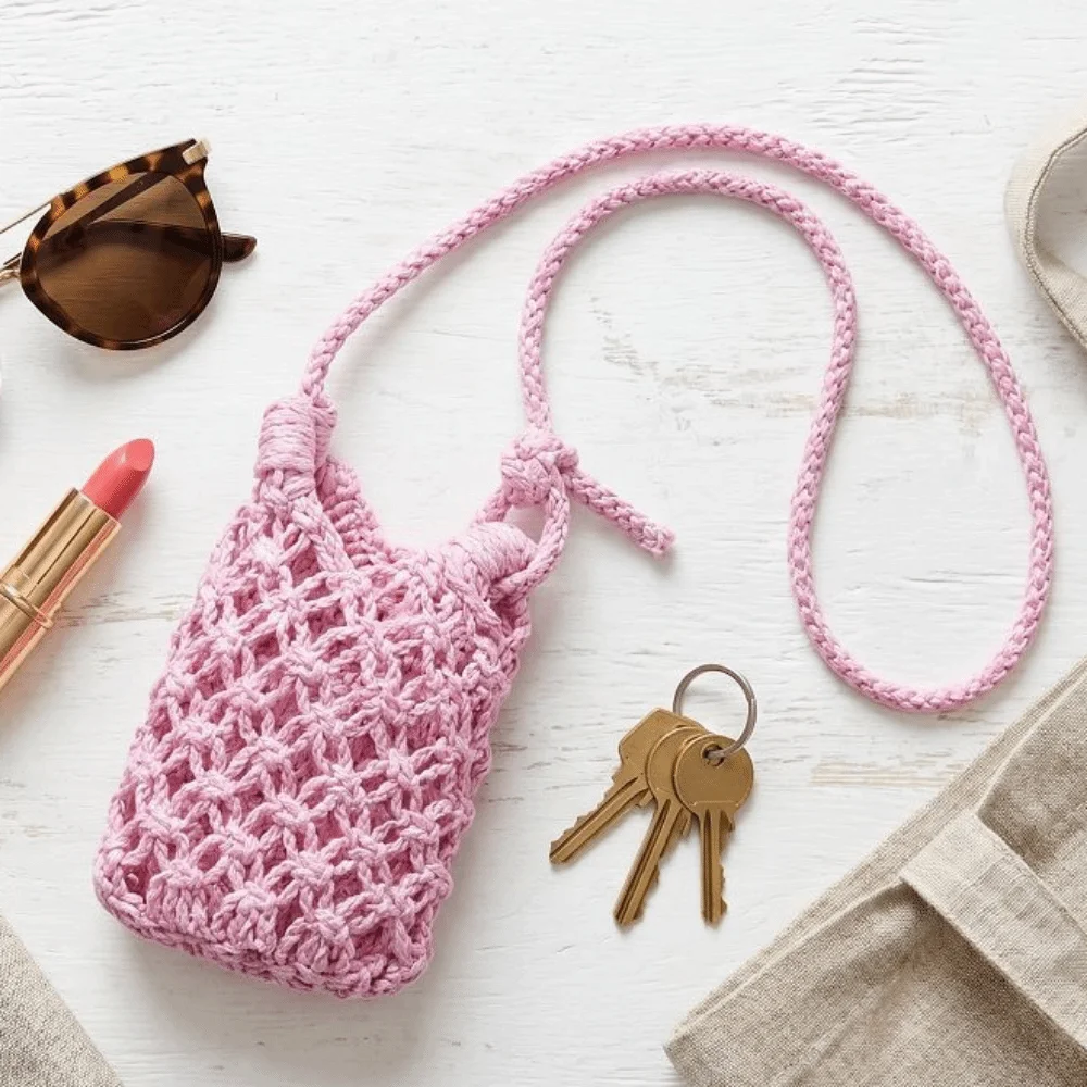 Borsa a tracolla semplice in stile boho per telefono, leggera, tinta unita, intrecciata, mini borsa a tracolla in stile bohémien, regalo - immagine 5