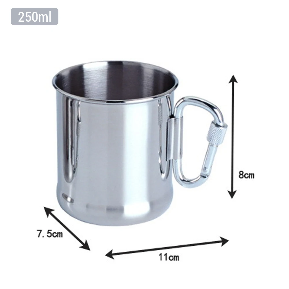 250ml / 500ml Stainless Steel Camping Mug Outdoor Backpacking Cup with Carabiner Handle for Hiking Camping Traveling Equipment portable cups