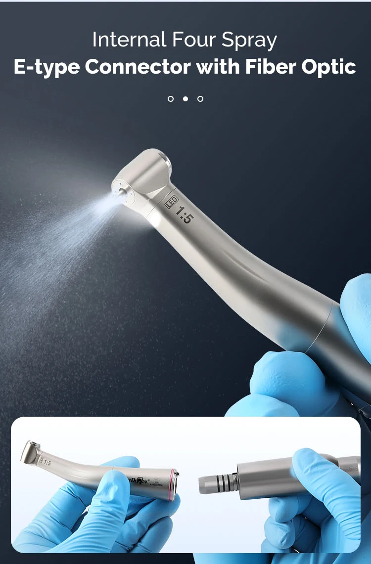 AZDENT Dental-Handstück mit niedriger Geschwindigkeit, 1:5, 1:1, Glasfaser-LED-Winkelstück, Keramiklager, interne 4 Sprühtasten, Zahnmedizin-Werkzeuge – Detail 5