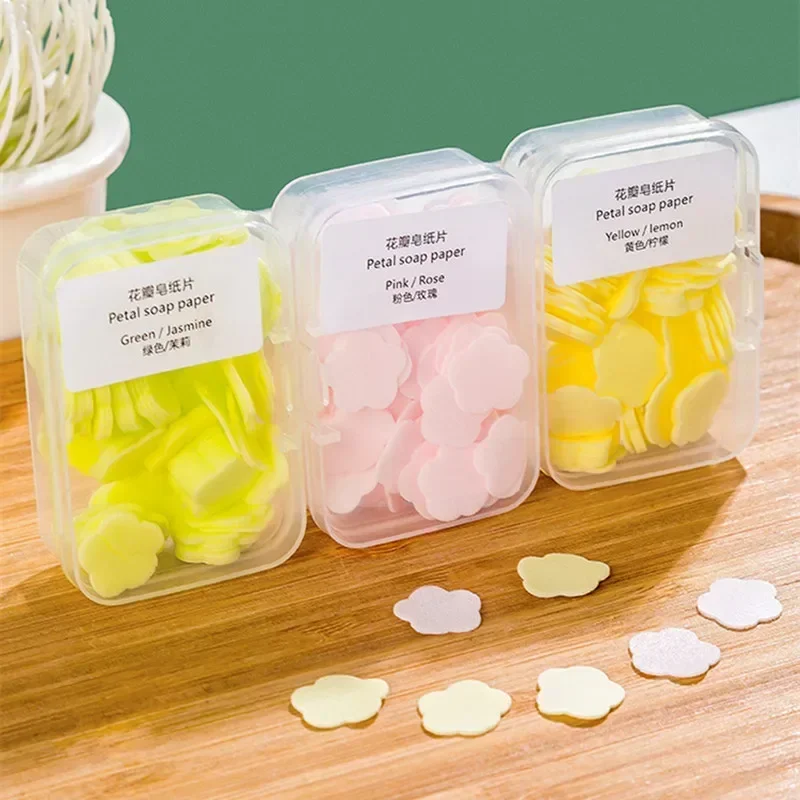 Disposable Mini Petal Soap Paper for Children Hand Washing Cleaning Soap Sheets Paper Outdoor Portable Flakes Toilet Soaps