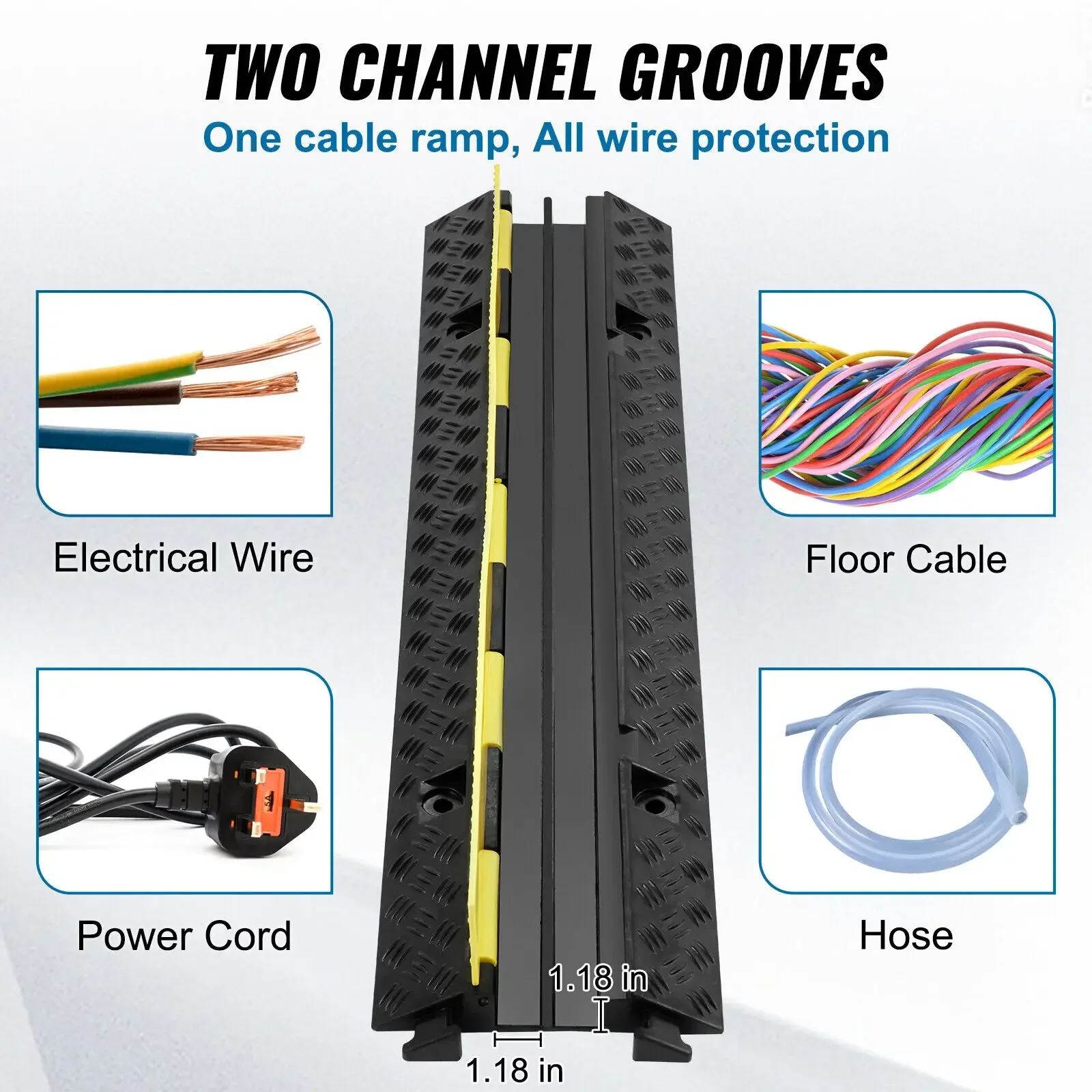VEVOR Upgrade 3 Pack Rubber Cable Protector Ramp, 2 Channel, 12000 lbs/axle Capacity Heavy Duty Hose Wire Cover Ramp Driveway