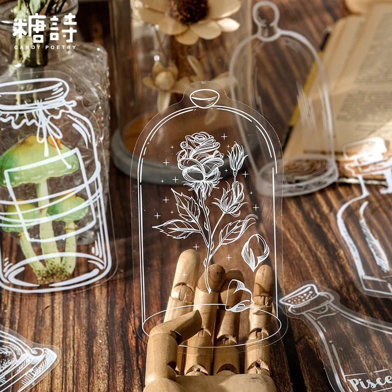 

20pcs Glass Bottle Shape Sticker Sets Cute White PET Transparent Decorative Stickers For Photo Album Scrapbooking Art Diy Crafts