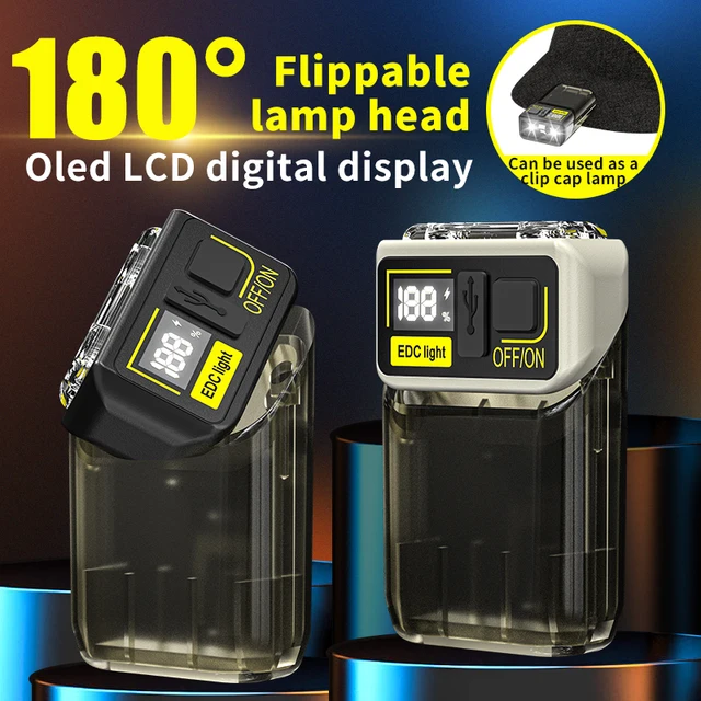 High Bright EDC Flashlight 90° Rotation Mini Torch 6 Lighting Modes Waterproof Hat Clip Light with Digital Display Tail Magnet