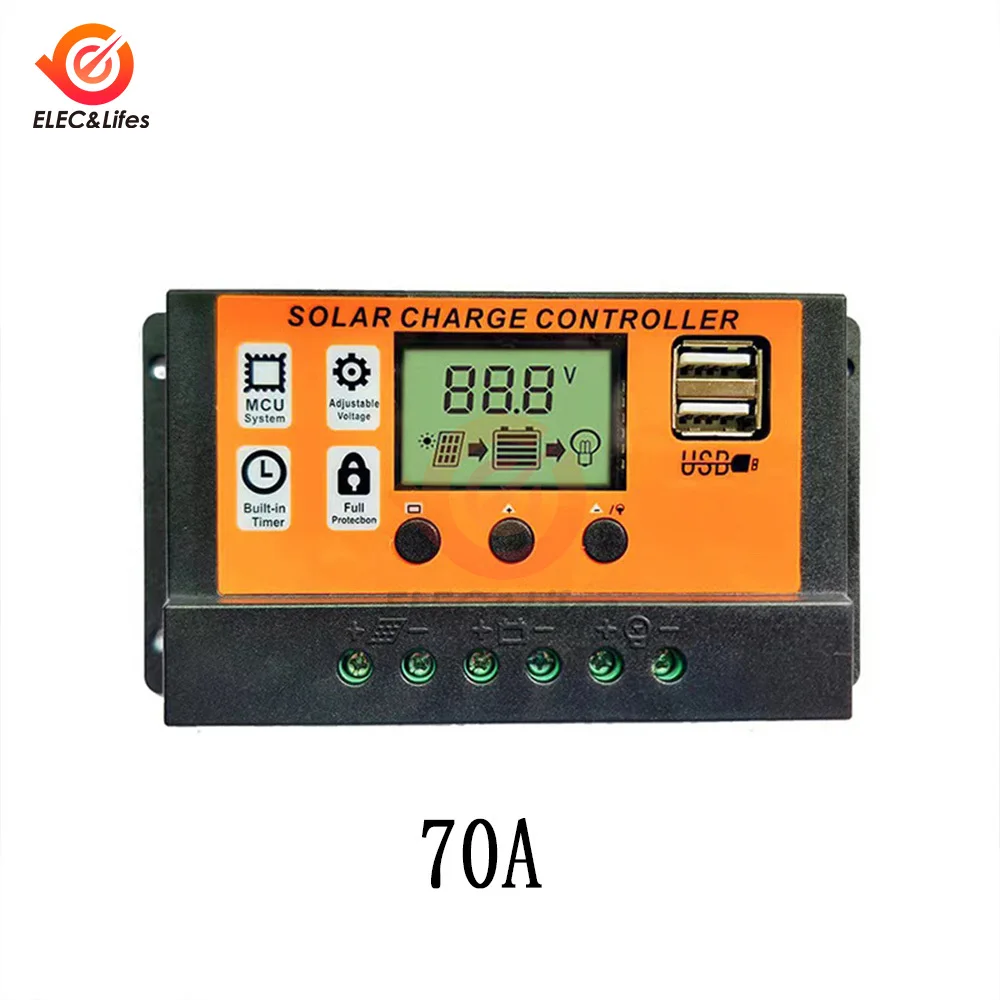 ตัวเลือกสินค้า แผงควบคุมชาร์จพลังงานแสงอาทิตย์ 12V/24V พร้อมจอ LCD และ USB