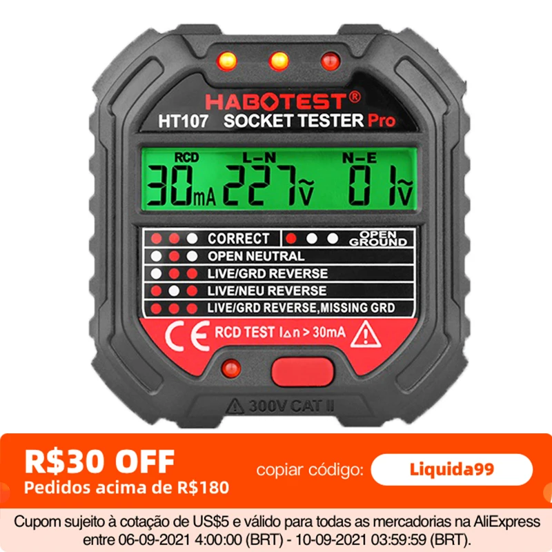 Habotest Ht107 Socket Tester Pro Test Di Tensione Rcd 30Ma Socket Detector Uk Eu Plug Ground Zero Line Plug Controllo Di Fase Di Polarità