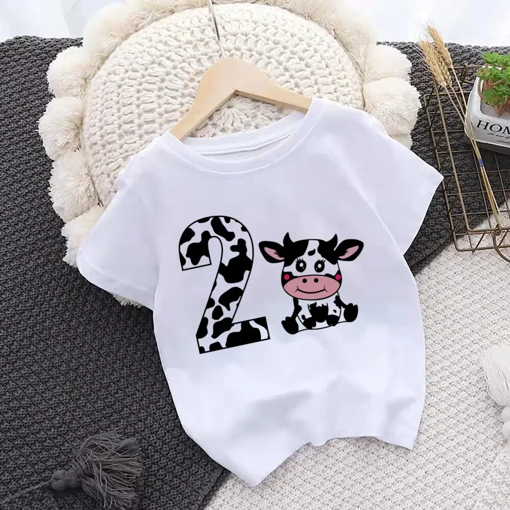 Cow Number Birthday Shirt 1-10 Birthday T-Shirt Wild Tee Girls Party T Shirt Cows Print Clothes Kids Gifts Fashion Tops Tshirt 3