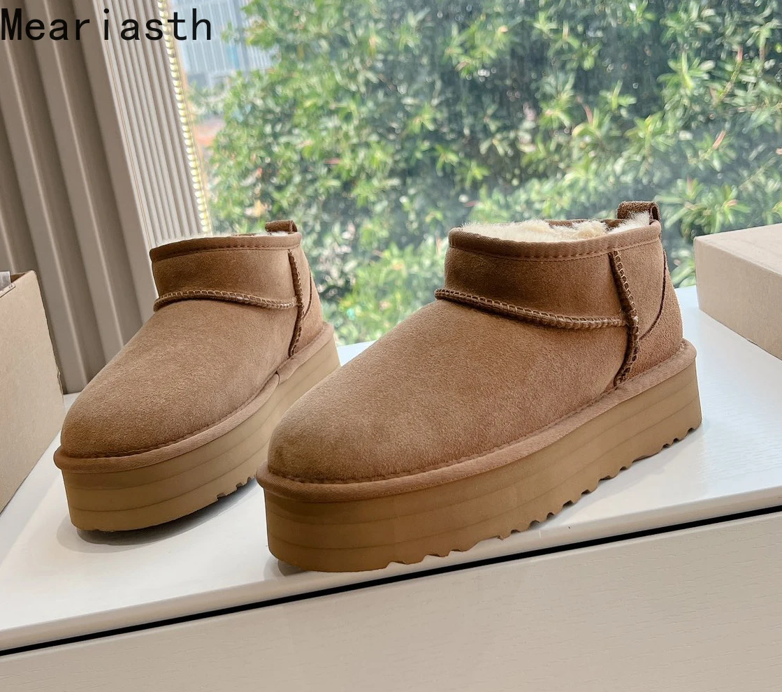 

2023 осень и зима 5 см Толстая подошва повседневные короткие зимние сапоги для женщин из овчины и шерсти