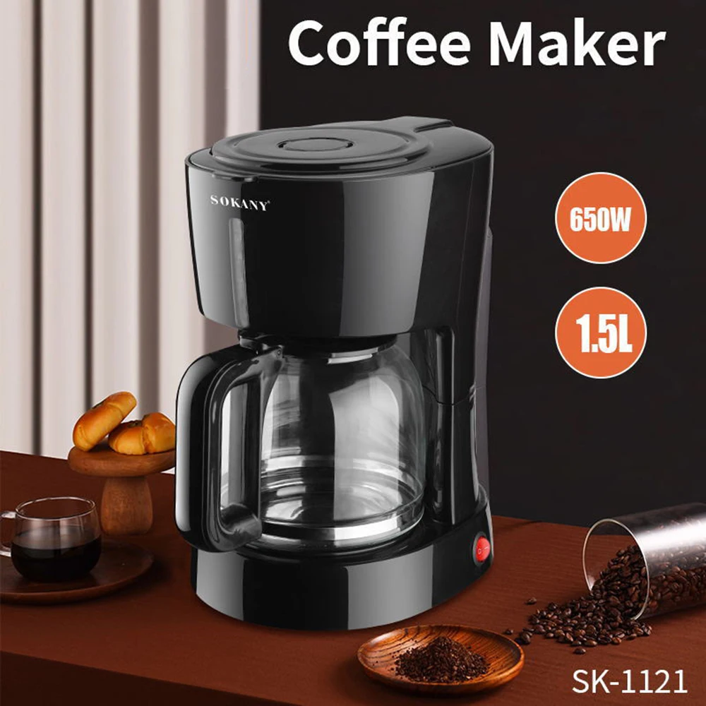

Household Office Electric American Drip Coffee Maker 650W Fast Heating 1.5L Large Capacity Pot Thermal Insulation Coffee Machine