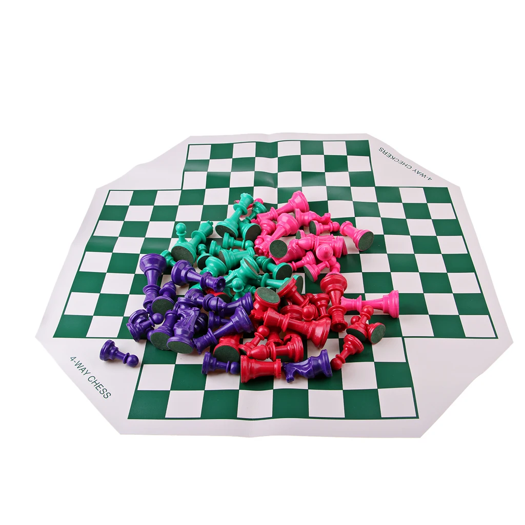 Traditional 4 Player Chess Board Chessman Set-Travel Game Toy