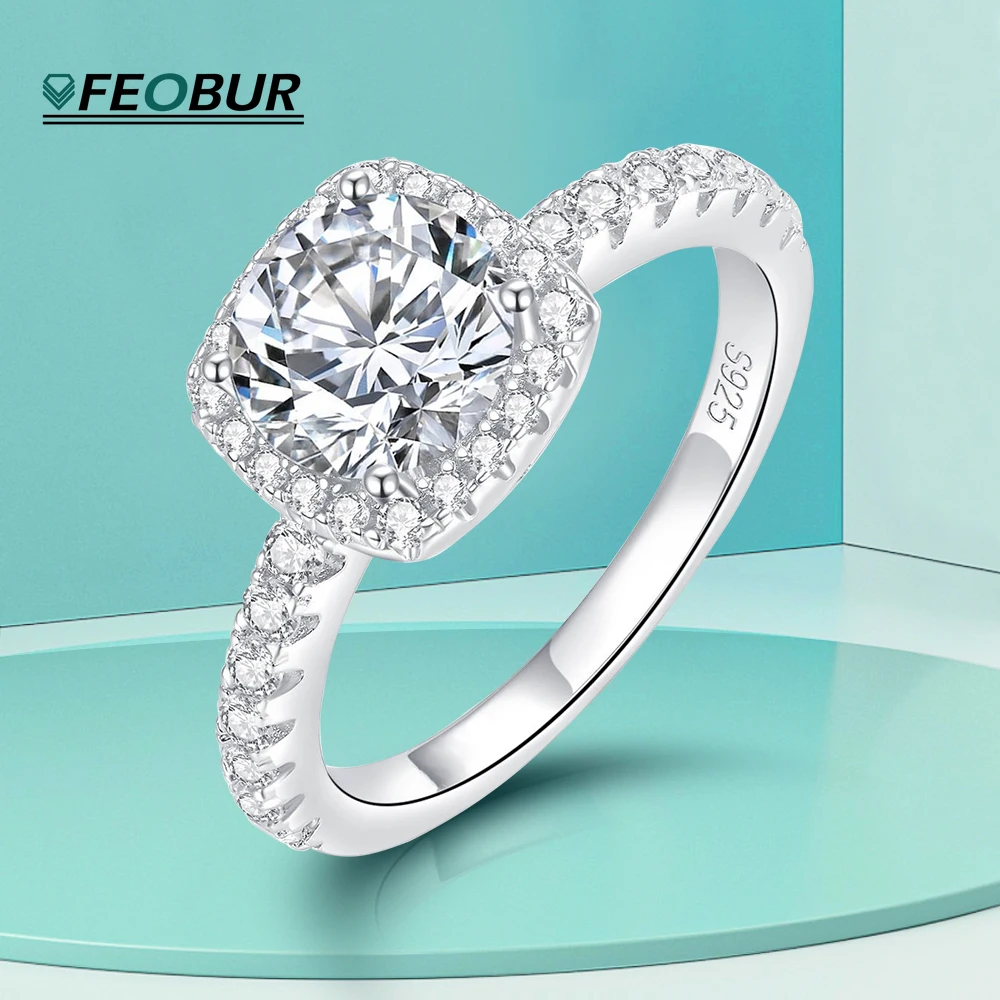 

Moissanite Rings 925 Sterling Silver 3 Carat D Color Luxury Wedding Band Square Set Round Diamond Engagement Ring for Women