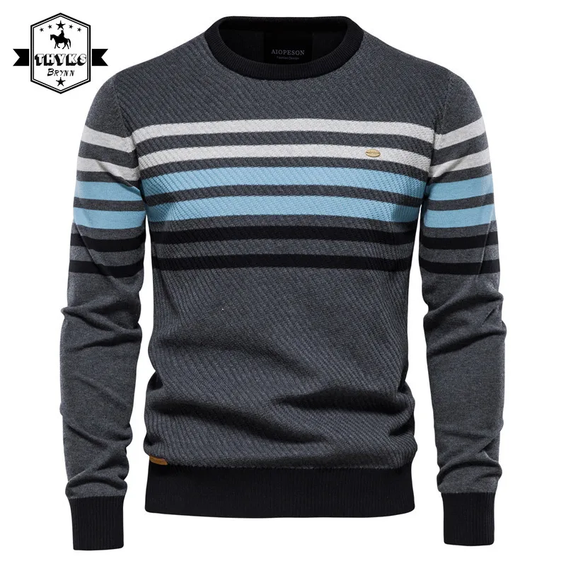 2022 New Winter High Quality Mens Sweaters Streetwear Striped Sweater