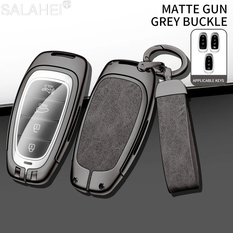 

Zinc Alloy Leather Car Remote Key Case Cover For Hyundai Santa Fe Tucson 2022 NEXO NX4 Atos Solaris Prime 2021Auto Accessories