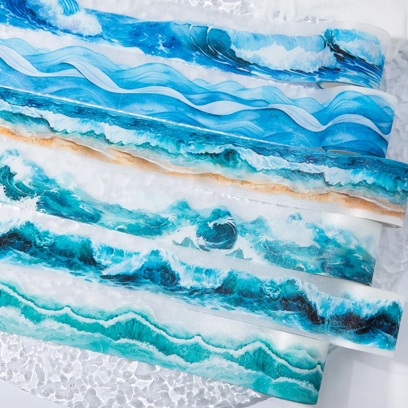 40mm*2m Ocean Wave Theme PET Tape INS Masking Adhesive Creative Decor Scrapbook supplies DIY Planner office stationery Stickers 2