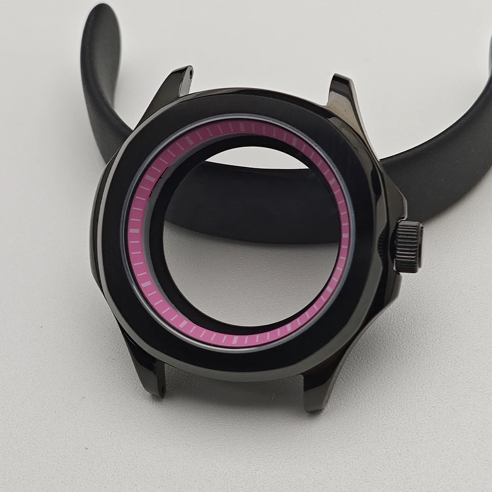 Black Steel Watch Case with Chapter Ring and Sapphire Glass, 39.5mm