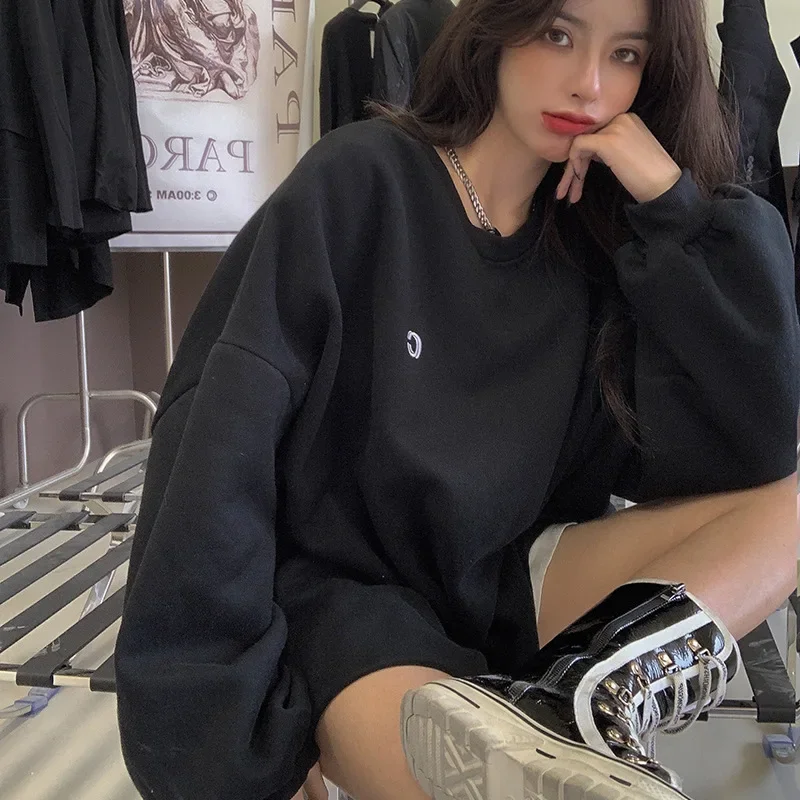 Female Long Sleeve Plus Velvet Pink Pullovers Women Thick Loose All-match Mid-length Casual Tops Korean Fall Winter 2021 New