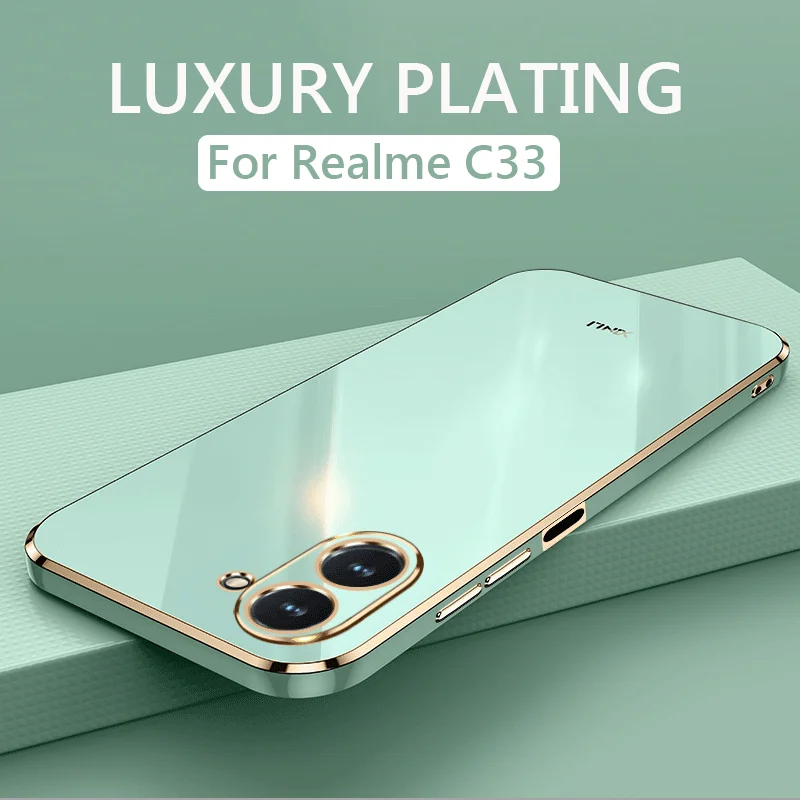 Custodia per telefono con placcatura di lusso per Realme C33 Cover posteriore in silicone TPU morbido antiurto RealmeC33_voghion.com