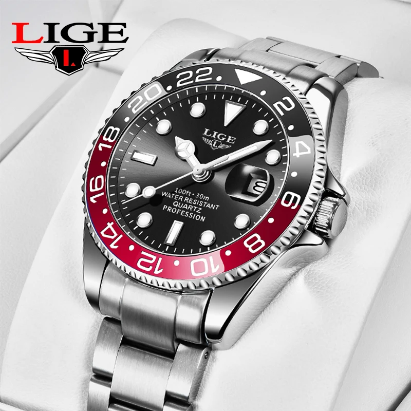 

LIGE 2023 New Mens Watches Top Brand Luxury Fashion Black Watch Men Luminous Waterproof Date Clock Sport Mens Quartz Wristwatch