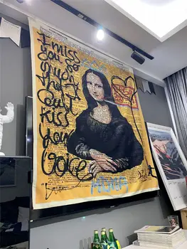 Mona Lisa Graffiti Tapestry Wall Hanging Bohemian Beach Mat Polyester Blanket Yoga Mat Home Bedroom Art Carpet bohemian curtains