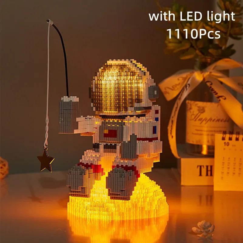 MOC Space Micro Building Blocks Spaceman Figures Astronaut with Display Box LED Light Diamond Mini Brick Toys for Kids Gifts creative city street view house micro diamond block lakeside cabin streetscape model building brick figures toy for kids gifts