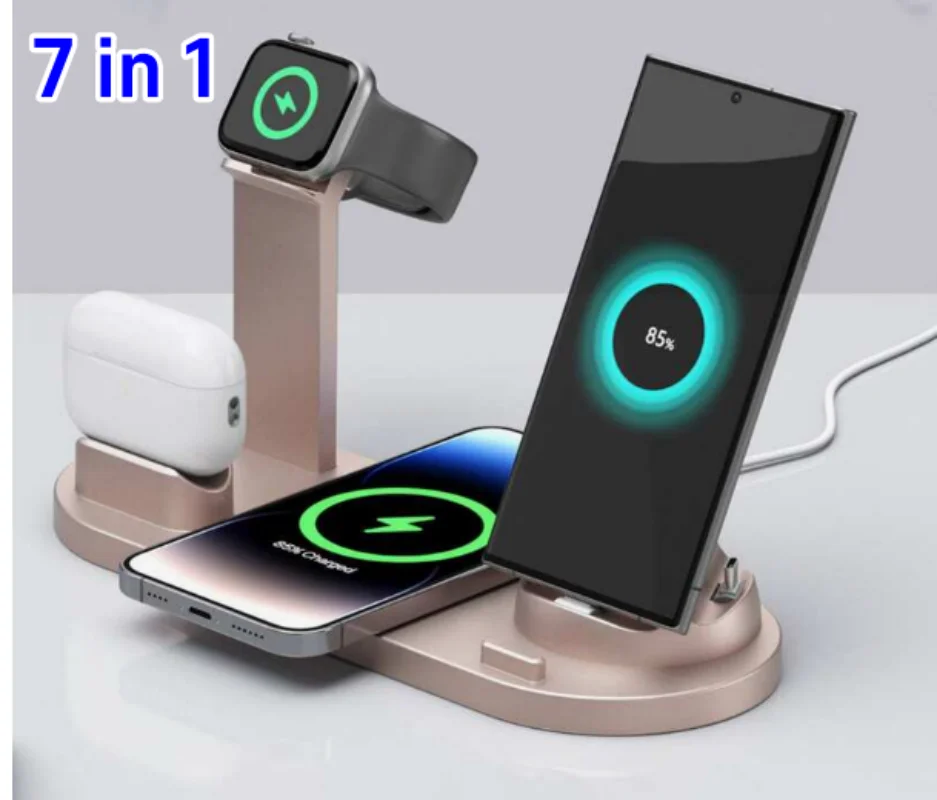 

7 In 1 Wireless Charger Stand Pad For iPhone 15 14 13 12 11 X Apple Watch Airpods Desk Phone Chargers Fast Charging Dock Station