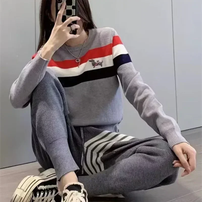 Women Golf Suit Two Piece Set Golf Sweaters Autunm Suits Korean Windproof Knit Top Casual Women's Pants Sweater