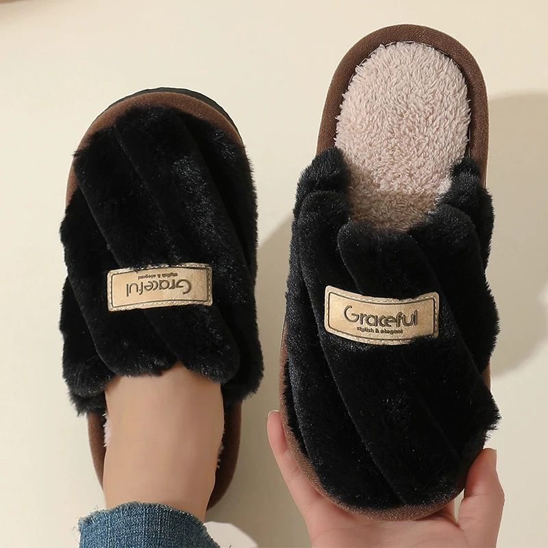 Flat Heel Home Cotton Slippers Women Pink Soft Fluffy Warm Fur Slippers Woman Winter Light Closed Toe Living Room Shoes Female