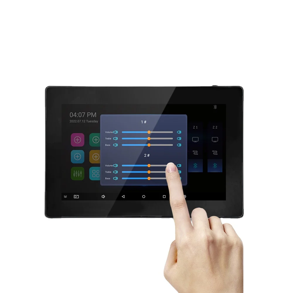 Elegant Version 7" WIFI BT Wall Amplifier With 5.1 Android System For 2 Zone Same Or Different Background Music