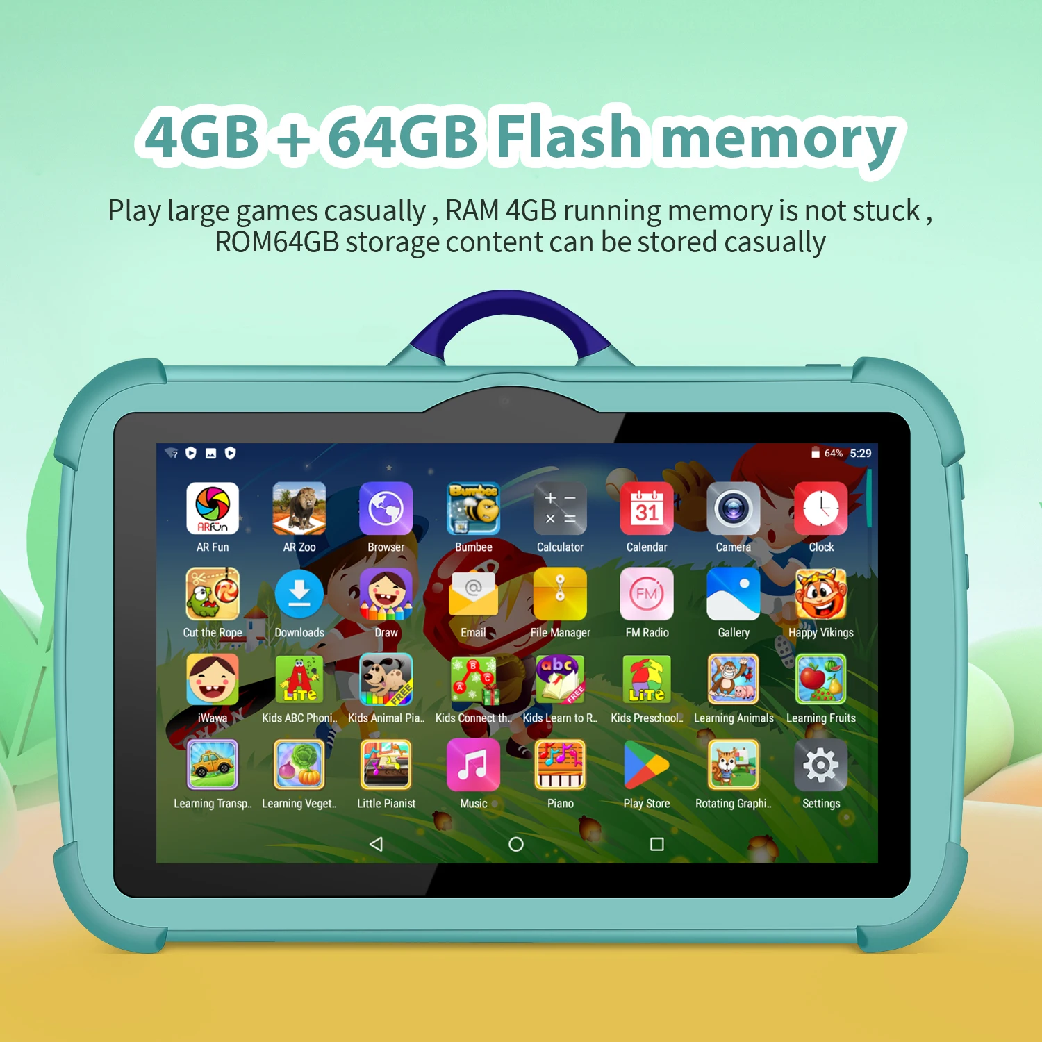 New 7 Inch WiFi Kids' tablets Quad Core 4GB RAM 64GB ROM Android 9 Google Play Support Bluetooth 5G WiFi Tablet Pc 4000mAh 6