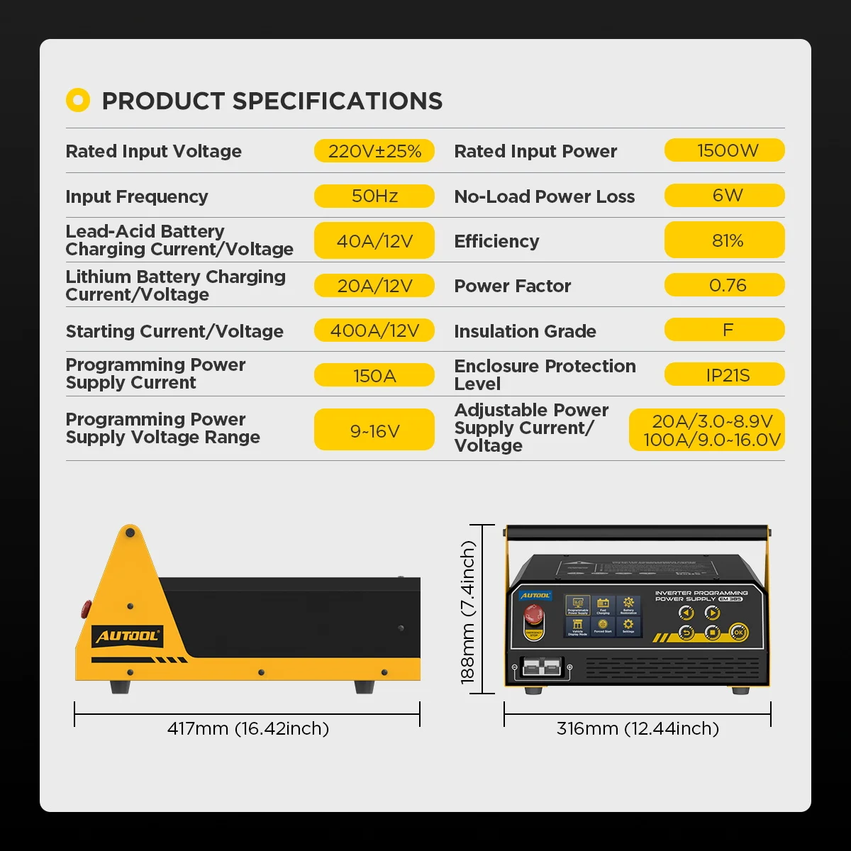 AUTOOL EM385 220V/110V Inverter Programmierung Netzteil Ladegerät Starter Einstellbare Programmierung Spannung Fahrzeug Notstart – Detail 12
