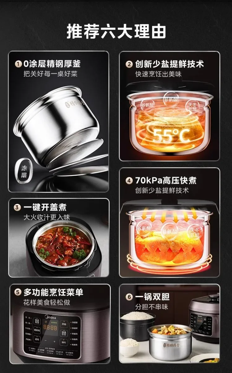 Description Picture 3 of item220V Midea Large Capacity Electric Pressure Cooker with Stainless Steel Interior and Non-stick Coating C