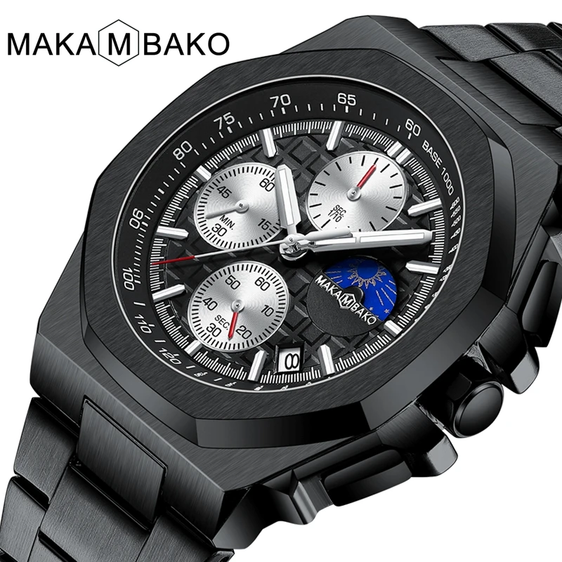 

Chronograph Men Clock Stainless Steel Waterproof Multifunctional Luxury Wristwatch Fashion Sports Men Black Quartz Watches Reloj