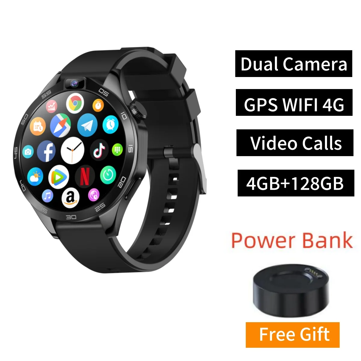 남녀공용 비즈니스 화상 통화, 128GB 스마트 워치, 4G, 1.85 인치, 와이파이, GPS 듀얼 카메라, 1380Mah 배터리 수명, 128GB ROM, 안드로이드 IOS용