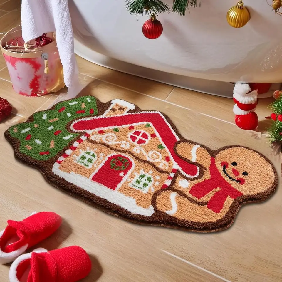 Christmas Kitchen Rugs, Sets Of 3 Non-Slip Washable Rug Rubber Backing Christmas Decoration Home Comfort Floor Mat Entryway Hallway Gingerbread Man 17 X3 - View #2