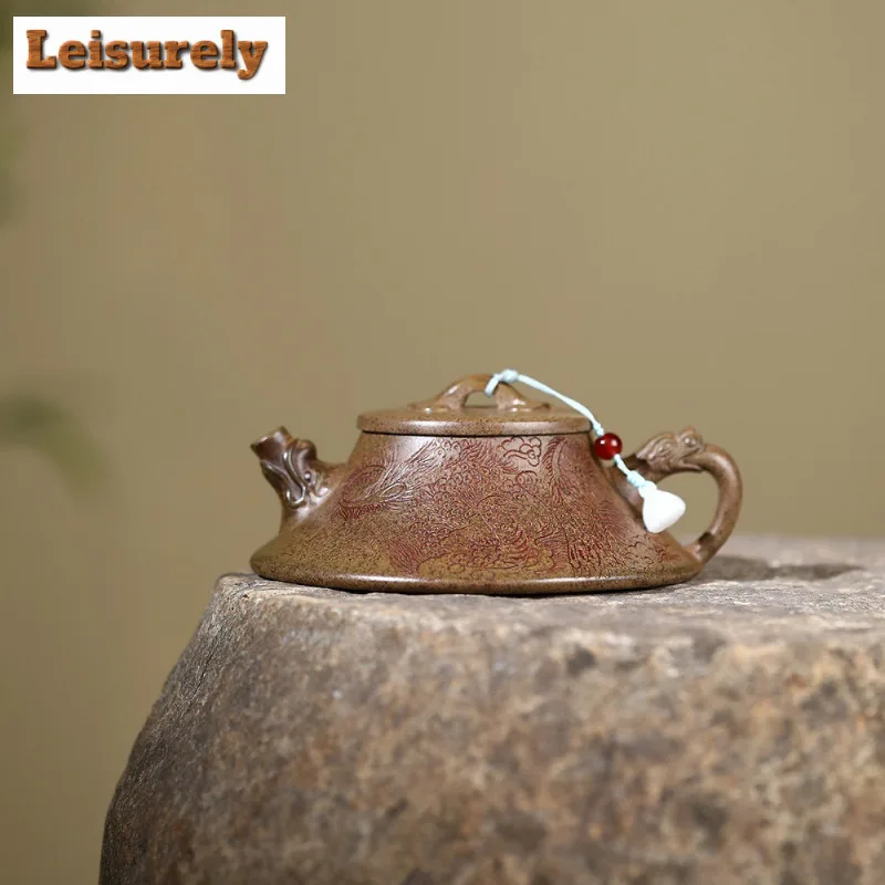 180ml Yixing Purple Clay Teapots Handmade Dragon Scoop Pot Raw Ore Agilawood Mud Tea Brewing Kettle With Infuser Zisha Tea Set