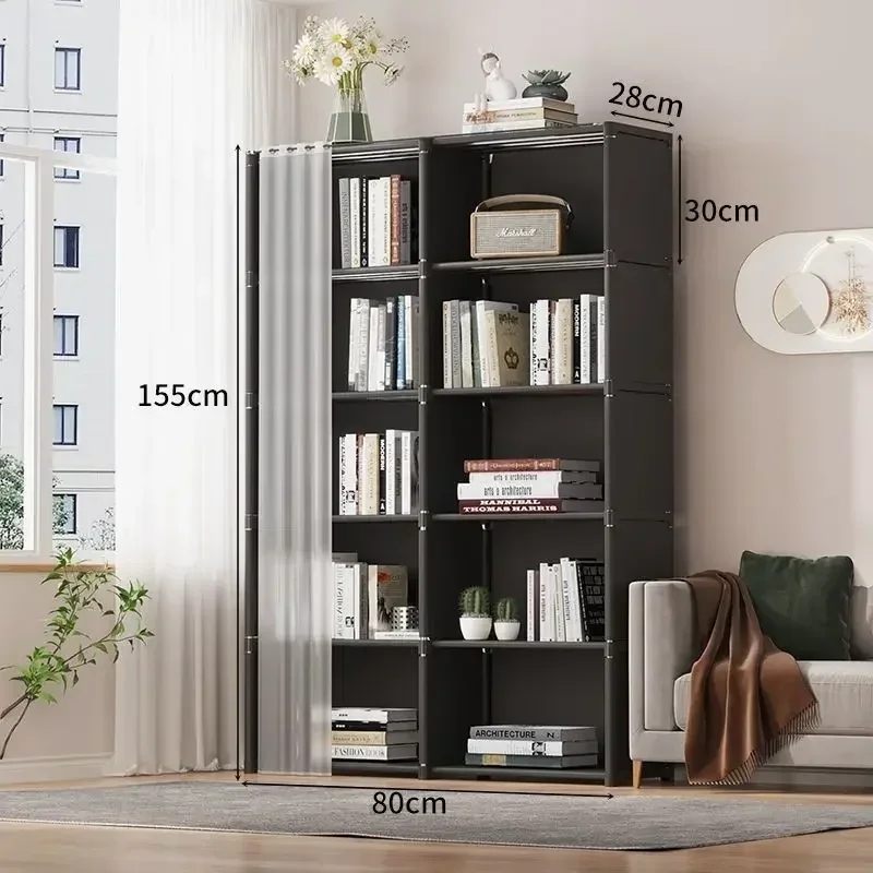 Bookshelves Dust-proof Storage Rack with Curtains Storage Cabinet Multi-layer Assembly Closet Organizer