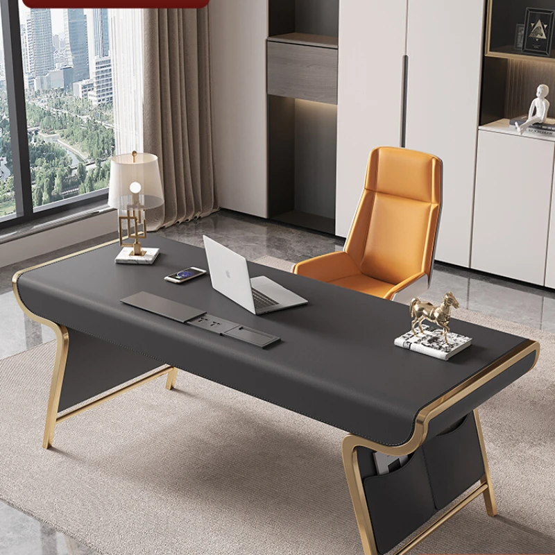 

Desk Modern Home Study Desk Minimalist High-End Saddle Leather Computer Office Desk and Chair Combination