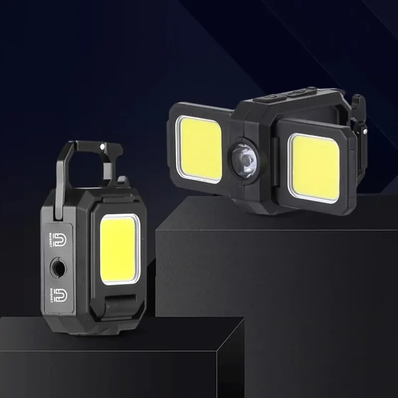 COB Keychain Work Light with Dual Light Source 5Mode Rechargeable High Lumens Portable LED for Camping Hiking Running