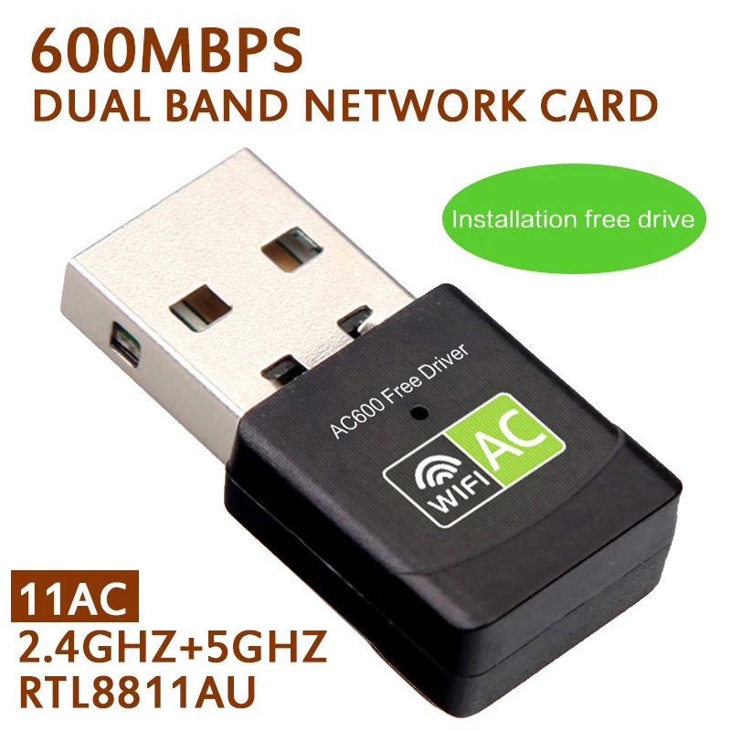 데스크톱 노트북용 USB 와이파이 듀얼 밴드 미니 어댑터, 송신기 2.4g 5g, 지지대 Windows 600mbps Hz PC, Grwibeou용